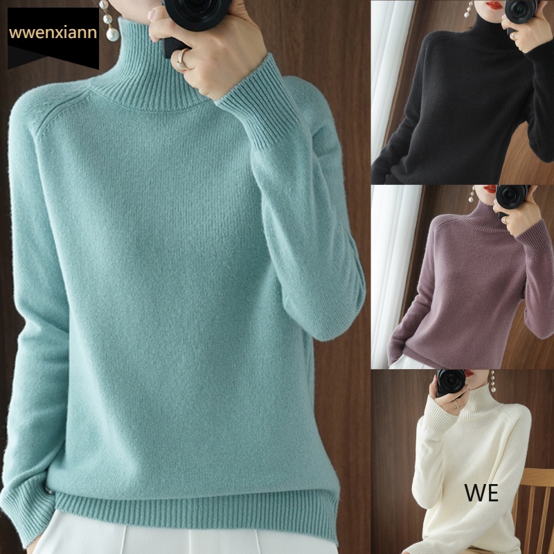 Women Soft Warm Turtleneck Bottoming Cashmere Sweaters Tops Korean Slim ...