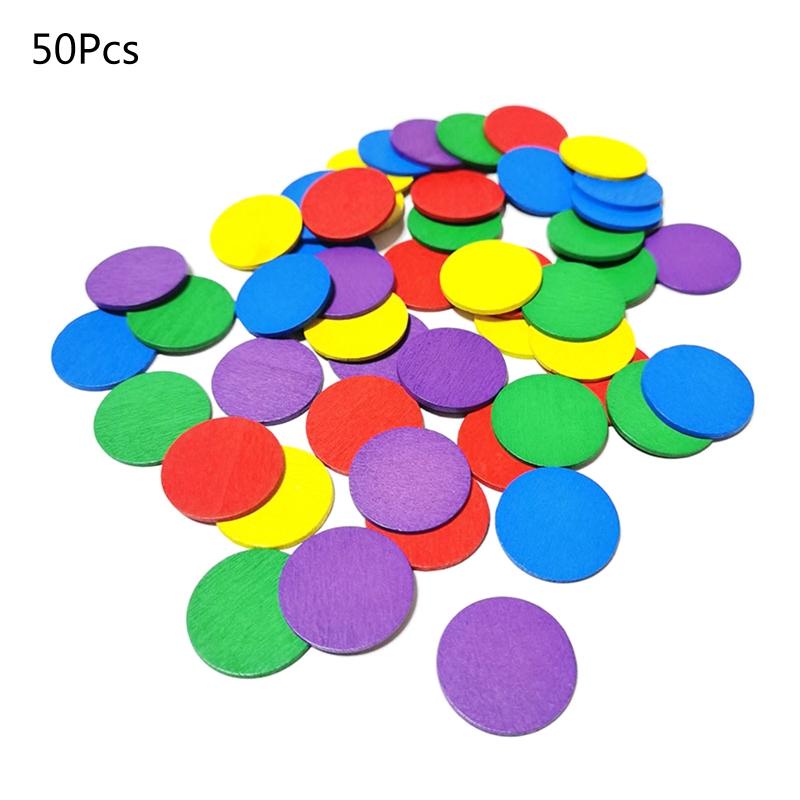 SEL 50pcs Colorful Round Counters Wood Counting Chips Markers for ...