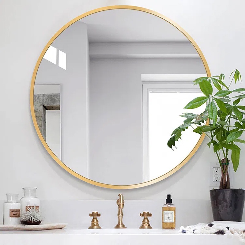 Round Explosion-proof Bathroom Mirror With Golden Metal Frame HD Toilet ...