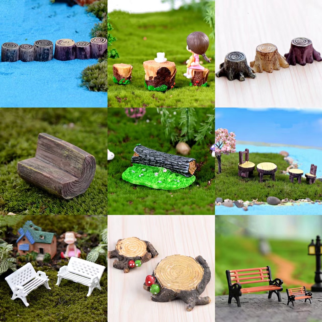 [Micro Landscape] Micro Landscaping Chair Stool Stump Resin Ornaments Ecological Bottle Decoration Shooting Props Car Succulent Aquarium Potted Plant Moss Landscape