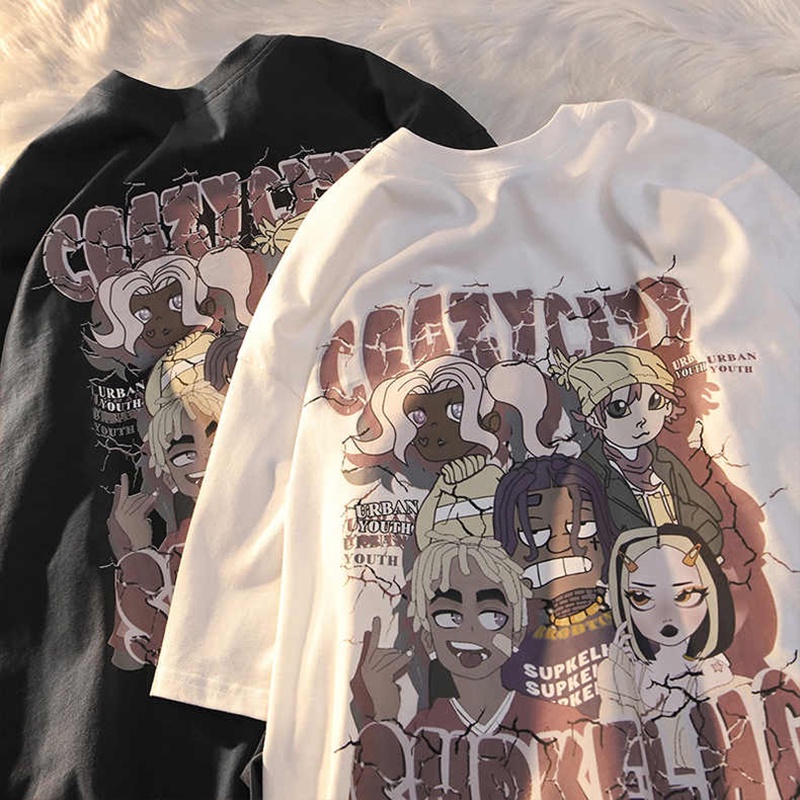 Oversized T-shirts Women Anime Print Harajuku Grunge Loose Steampunk Tee Gothic Female Summer Clothing Kawaii Y2k Aesthetic Top