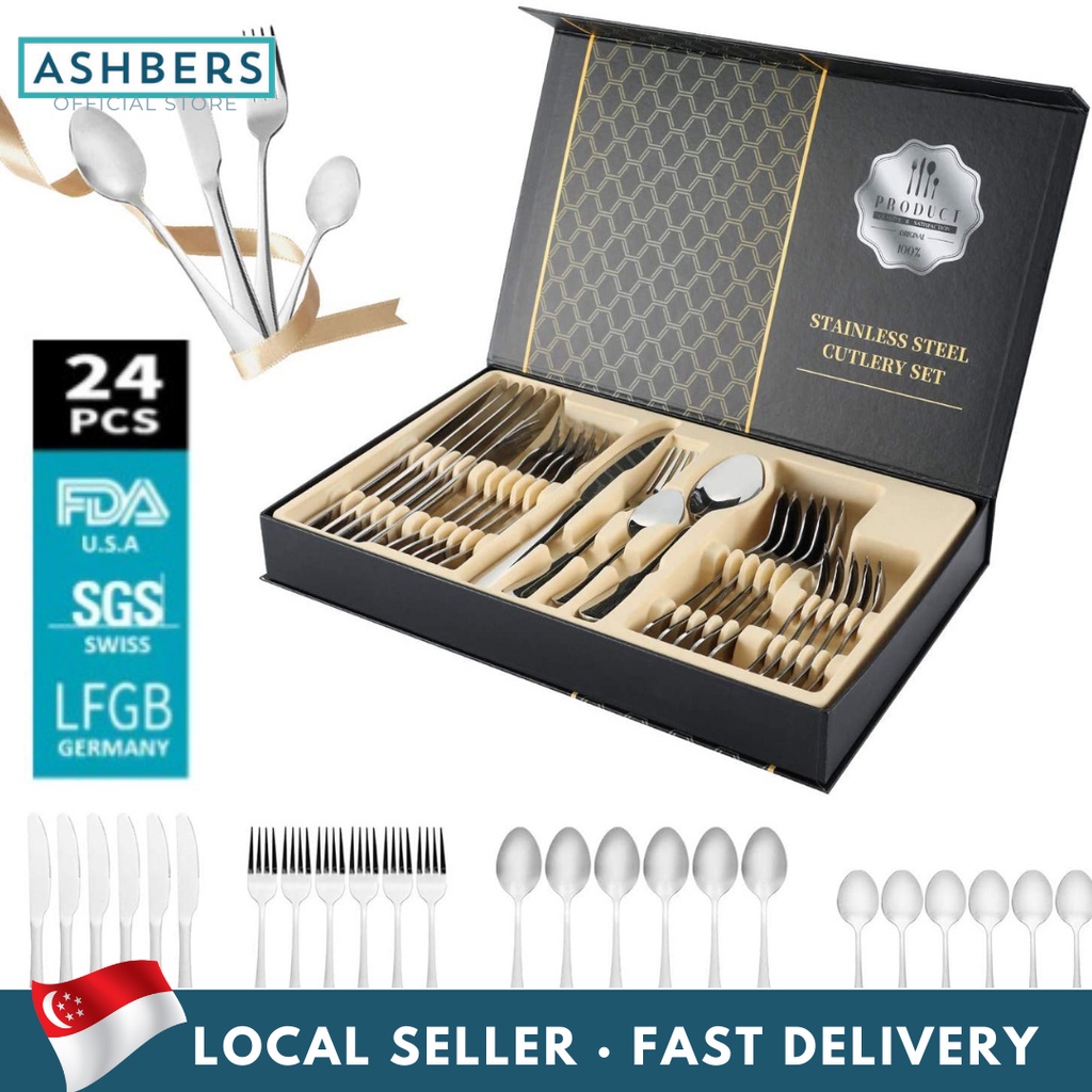24Pcs Premium Stainless Steel Flatware Set, Silverware Cutlery for 6 ...
