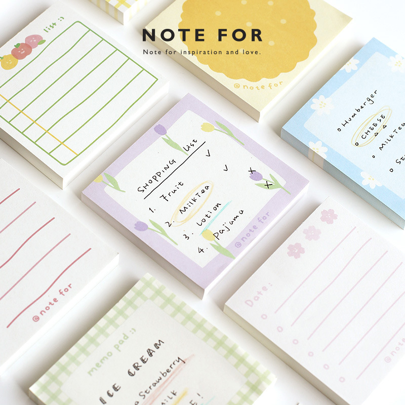 100 Sheets Tulip Note Paper Simple Style Plaid Message Memo Pad Kawaii ...