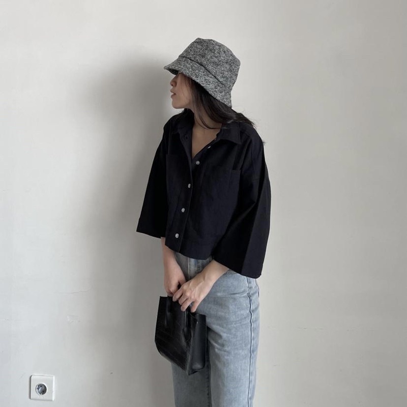 KEMEJA Sivali Shirt Crop Linen Pocket - Oversized Shirt Linen - Outer ...