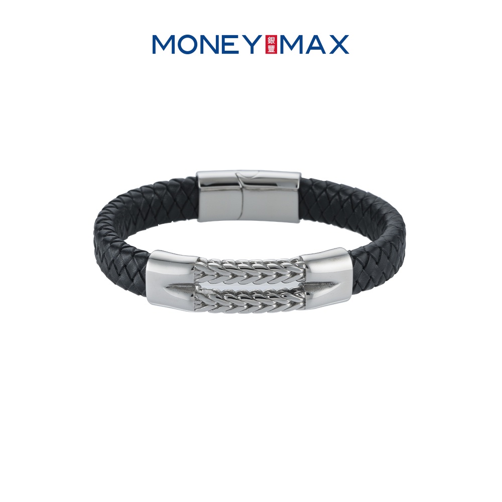 Stainless Steel Double Rope Black Rubber Bracelet | MoneyMax Jewellery | Stainless Steel Black Rubber Bracelet | HB272