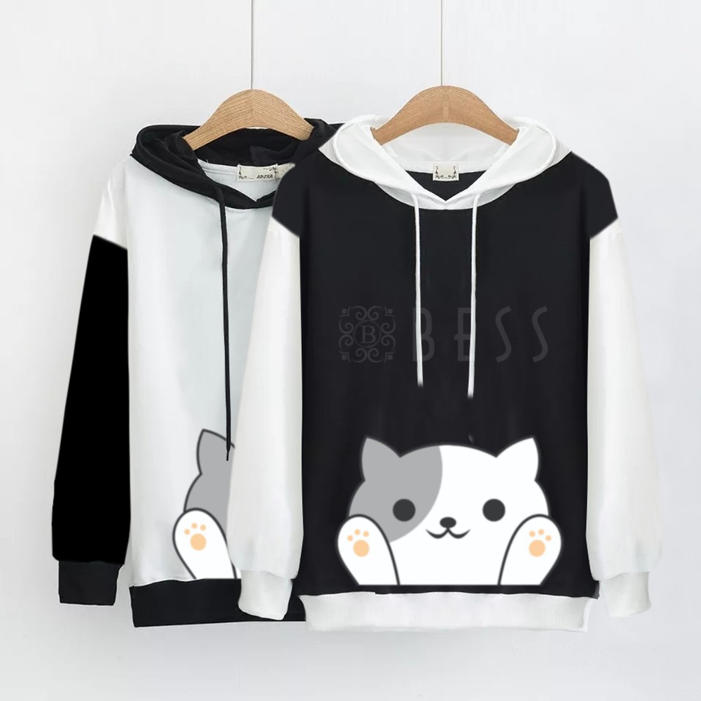 Sweater Hoodie Women Sweater Hoodie BLACK WHITE MIMI CAT