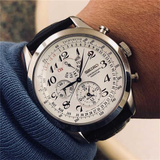 Seiko SPC253P1 Quartz Chronograph Perpetual Black Leather Strap Men s Watch Shopee Singapore