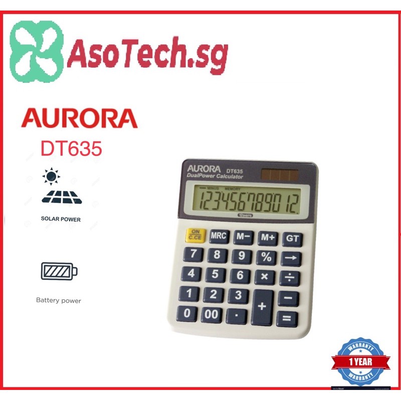 Aurora Calculator 12 Digits Dual Power (DT635) Shopee Singapore
