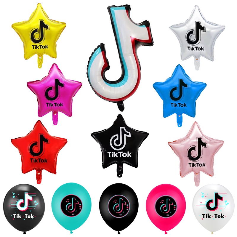 TikTok Balloon Tik Tok Party Supplies Music Theme Latex Foil Ballons Dance Disco Black White