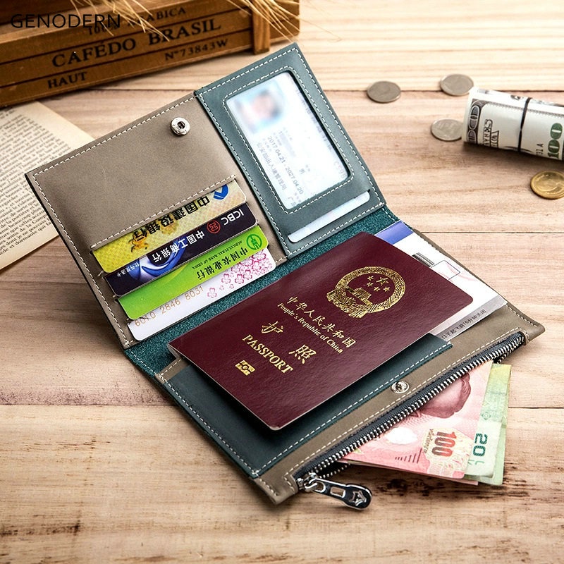Leather men's and women's passport bag anti-theft travel abroad wallet ...