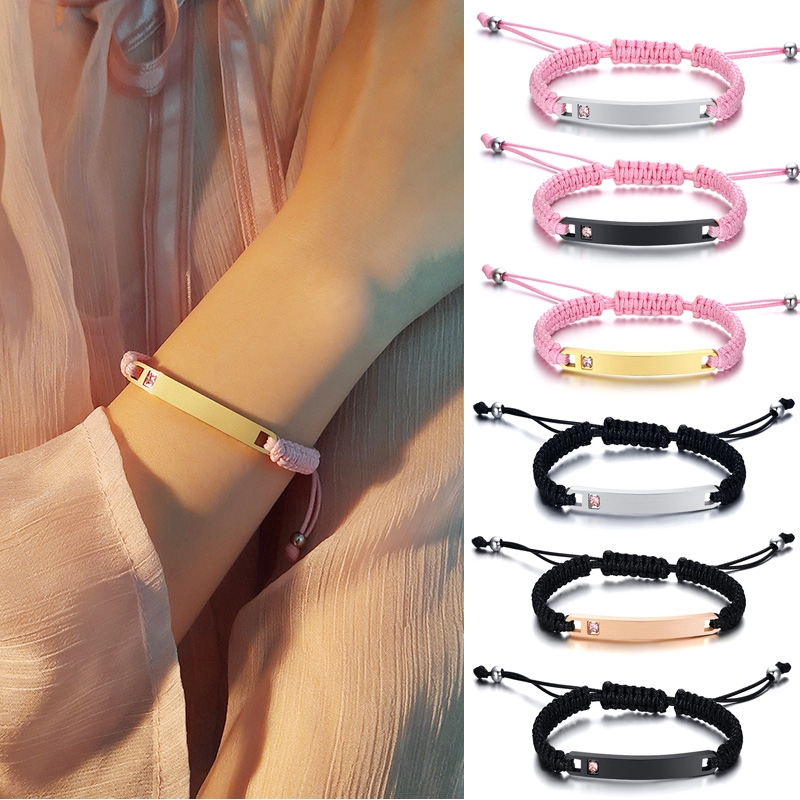 Vnox Free Personalized Custom Bracelet ID Date Name Promise Couple Women Men Jewelry