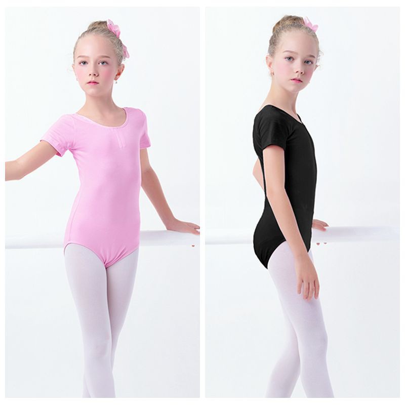 Summer Cotton Spandex Children Gymnatics Leotards Short Sleeve