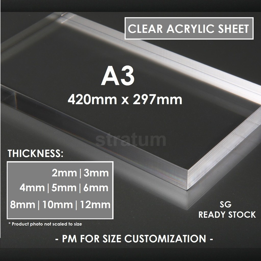 Clear Acrylic Sheet | A3 Size (297mm x 420mm) | Thickness: 2/3/4/5/6/8 ...