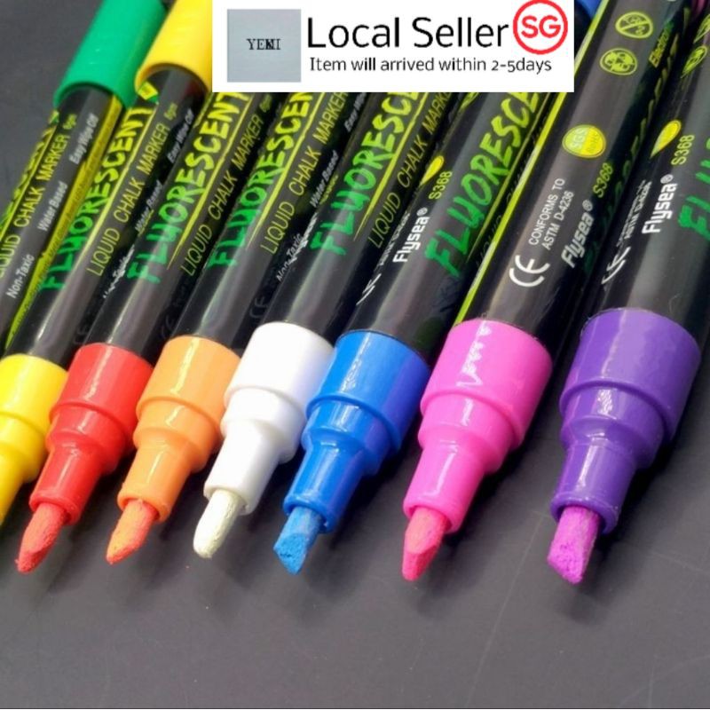 [SG STOCK]fluorescent marker 8 colour high liquid chalk marker pens 15mm round chisel tip