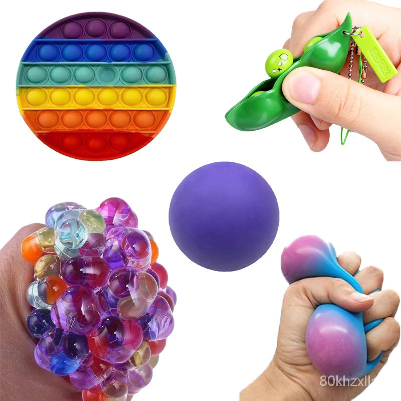 4pcs Push pop it all fidget toy full set box rainbow sensory Pop Bubble