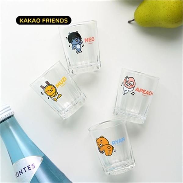 Kakao Friends Dancing Korean Liquor Soju Mini Shot Glasses Cup 4p Set