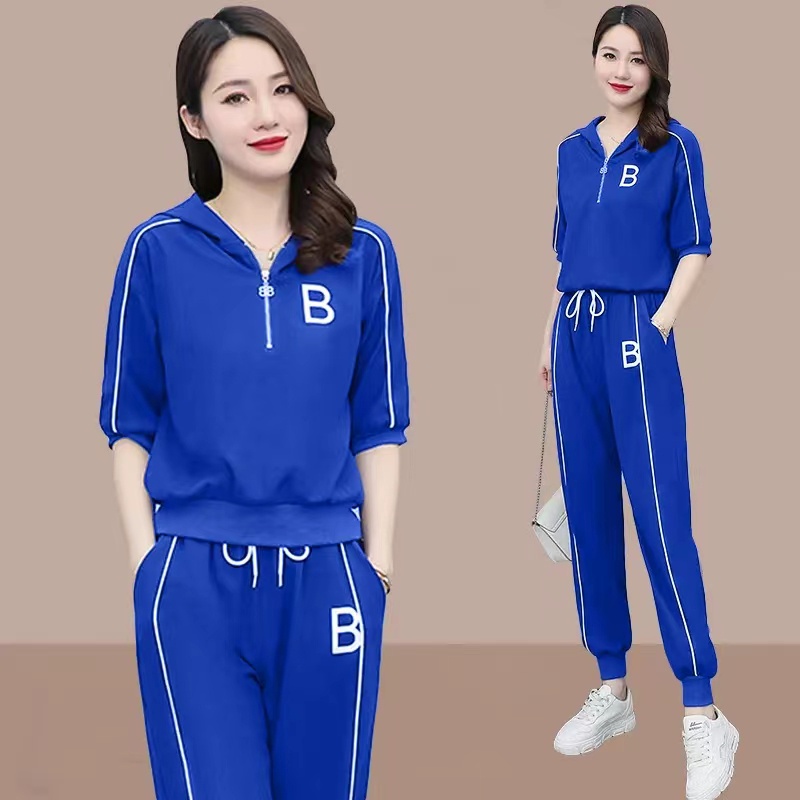 Summer new short sleeve jacket fashion sports suit women Harlan pants foreign style two-piece set