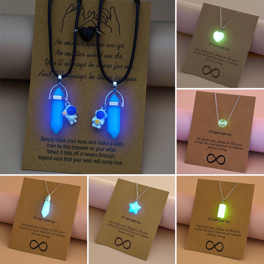 Fashion simple astronaut love heart-shaped luminous natural stone pendant men and women paper card necklace jewelry