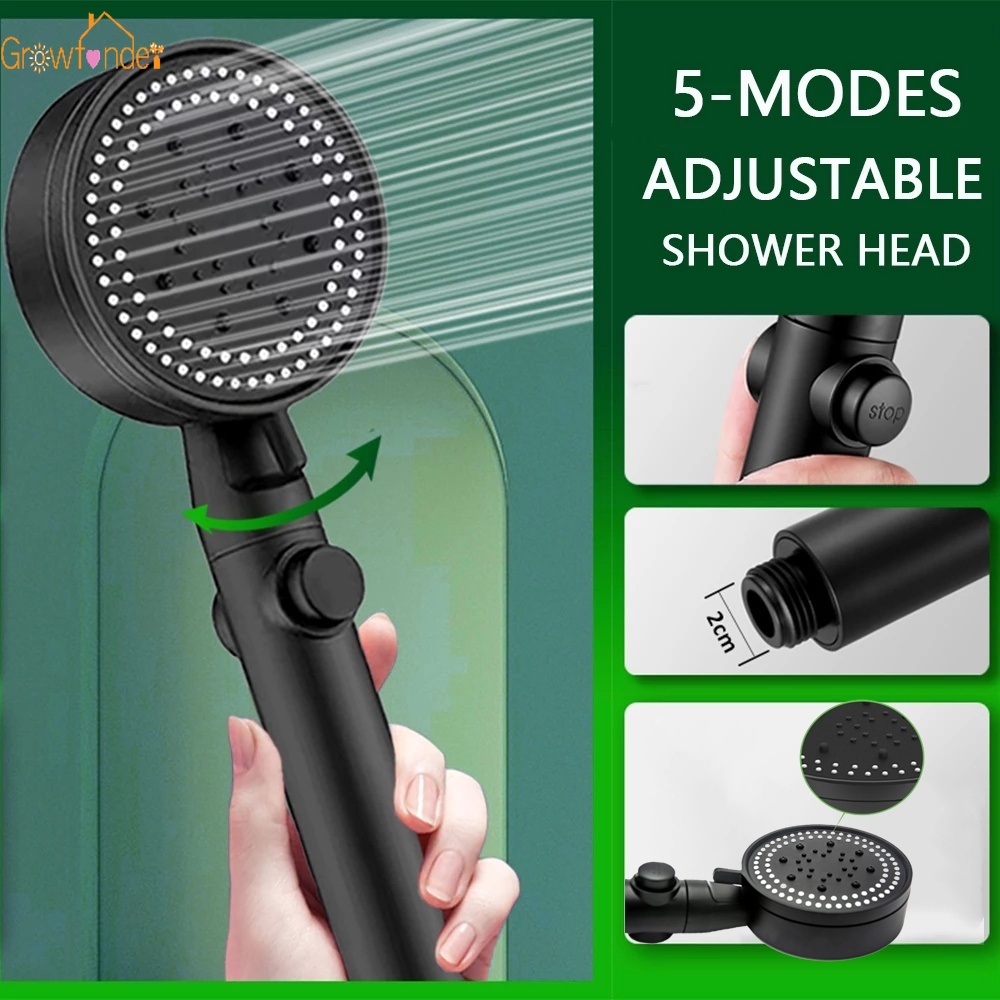 High Pressure Shower Head 5 Functions Adjustable with Switch on/off ...