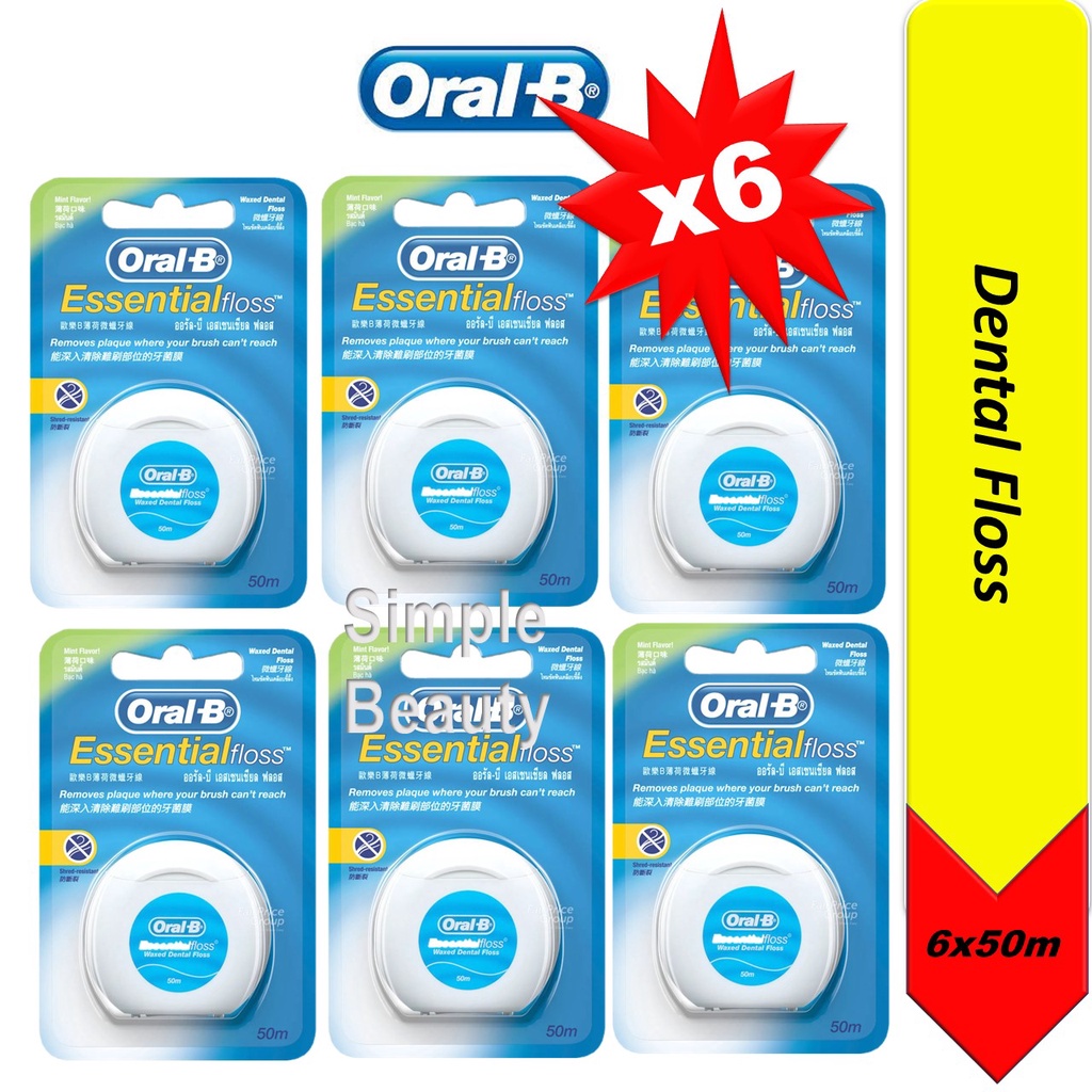 Oral B Dental Floss Unwaxed / Waxed Mint, 50M [Bundle 6 Pieces