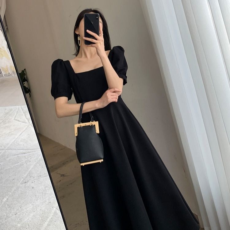 Korean Women Song Sleeve Evening Party Casual Loose Long Maxi Backless  Bowknot Black Dress | Shopee Singapore