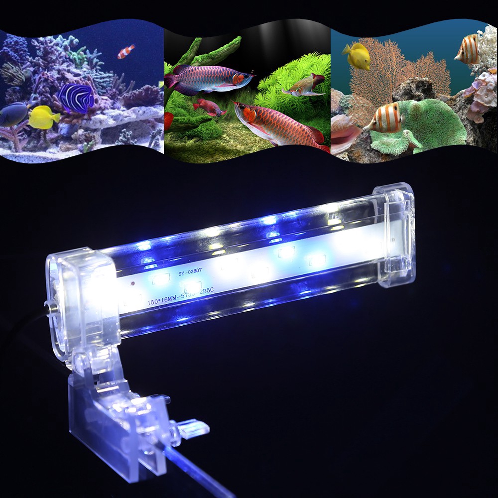 LED Aquarium Light Clip on Lamp High Light Bar Blue White Fish