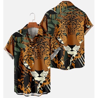 Tiger Casual Mens 3D Shirt, Brown Summer Cotton