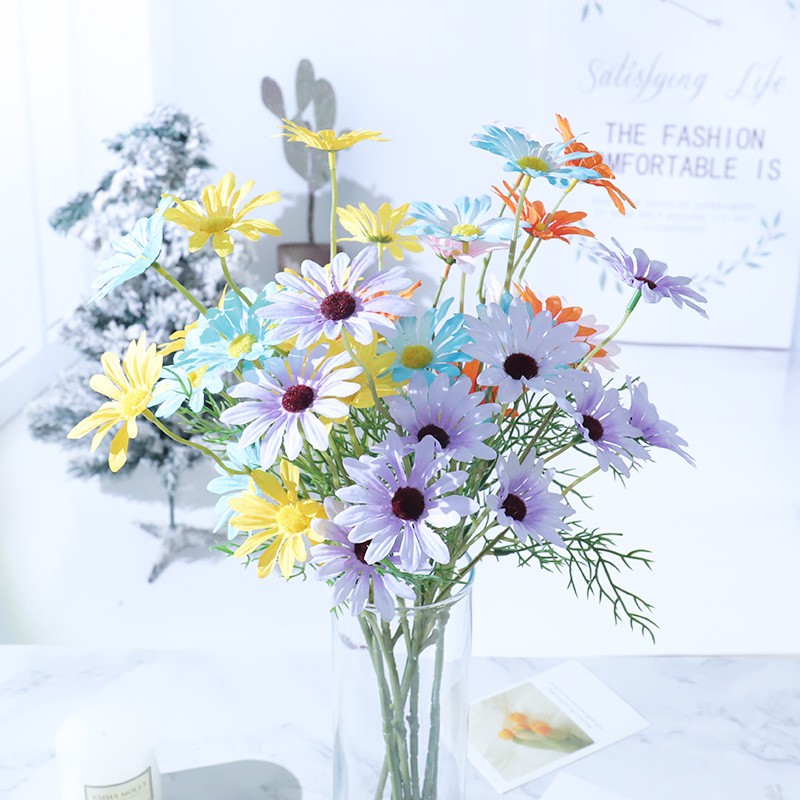5 Heads Artificial Flowers Daisy Flower Simulation Silk Small Wild ...