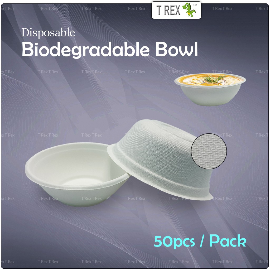 50pcs Disposable Biodegradable Paper Bowl Bio Bowl Sugarcane