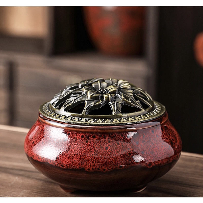 SG Seller】【雨宝林】Celadon incense burner ceramic copper cover
