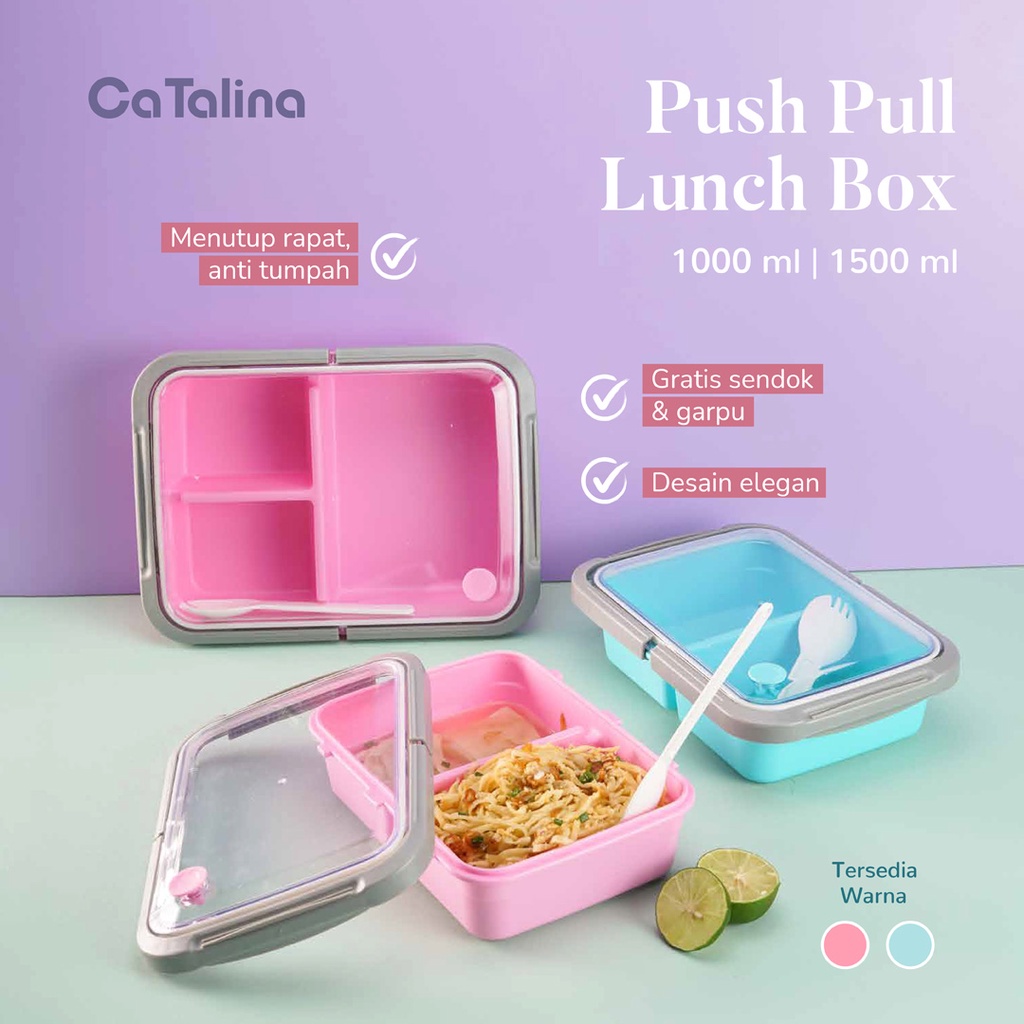 Lunch Box Kotak Makan Tepak Makan Anti Bocor Push Pull - Gambar 4