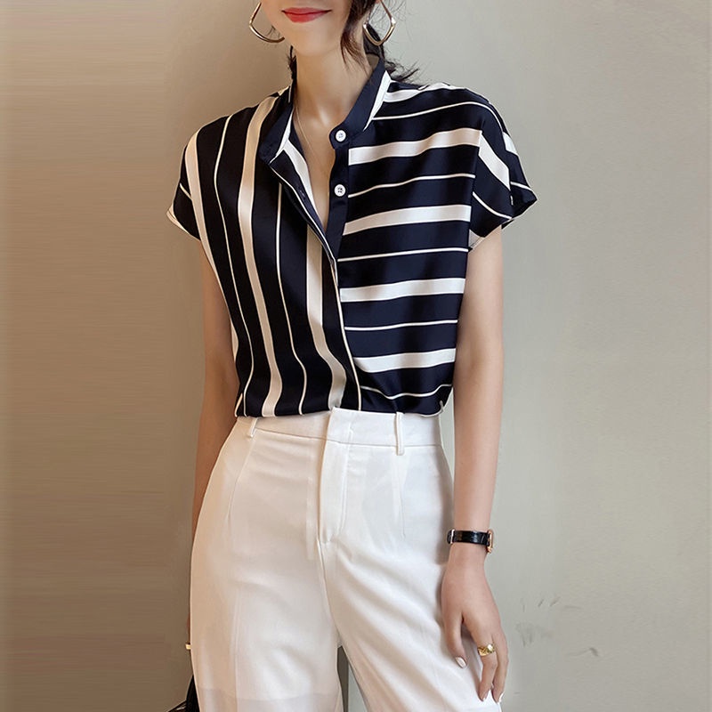 Stripe Shirt Women Plus Size Casual Office Blouse Korean Style