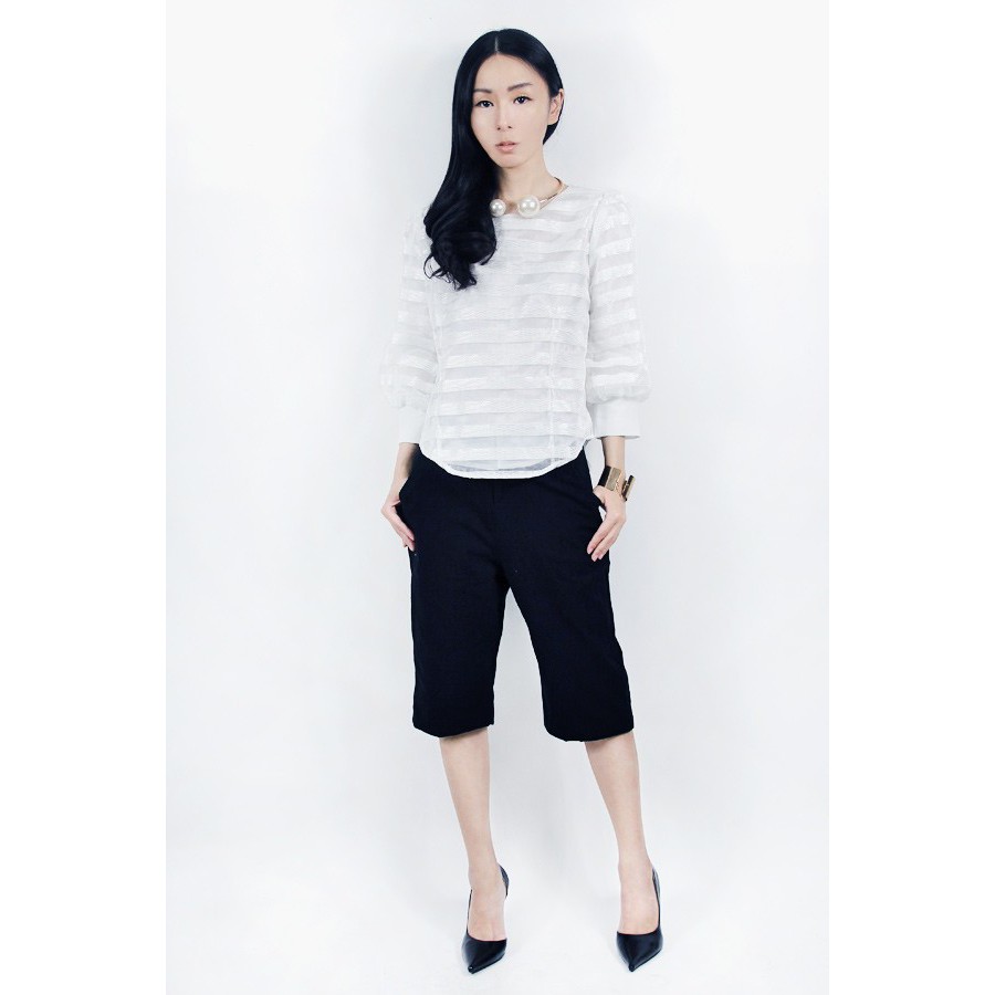 Puff Sleeve Organza Stripe Sheer Blouse Top main image 1