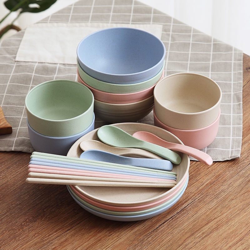 全套餐具Nordic Wheat Straw Dinnerware Set Chopsticks Spoon Cup Plate Rice ...