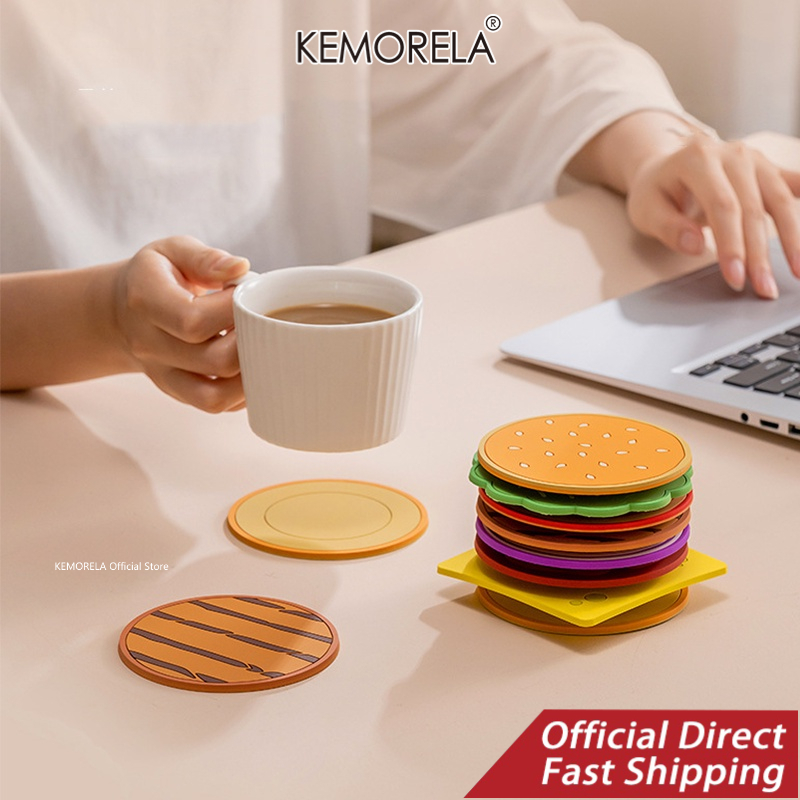 KEMORELA 8pcs/set Cute Burger Cup Pad Slip Insulation Hamburger