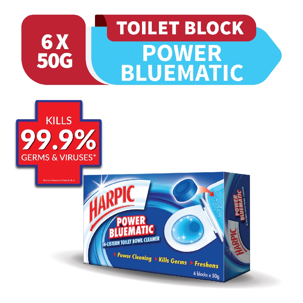 Harpic Power Bluematic Toilet Bathroom InCistern Block Cleaner 50G 6s