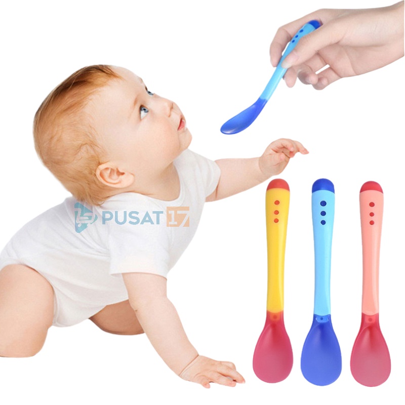 PUSAT17 SENDOK MAKAN BAYI SENSOR SUHU PANAS / SENDOK GARPU BAYI SILIKON / SENDOK MAKAN BAYI SILIKON / BABY SPOON SILICONE BPA FREE - Gambar 2
