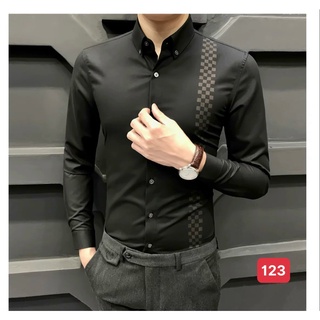 Mens black and hot sale white striped dress shirt