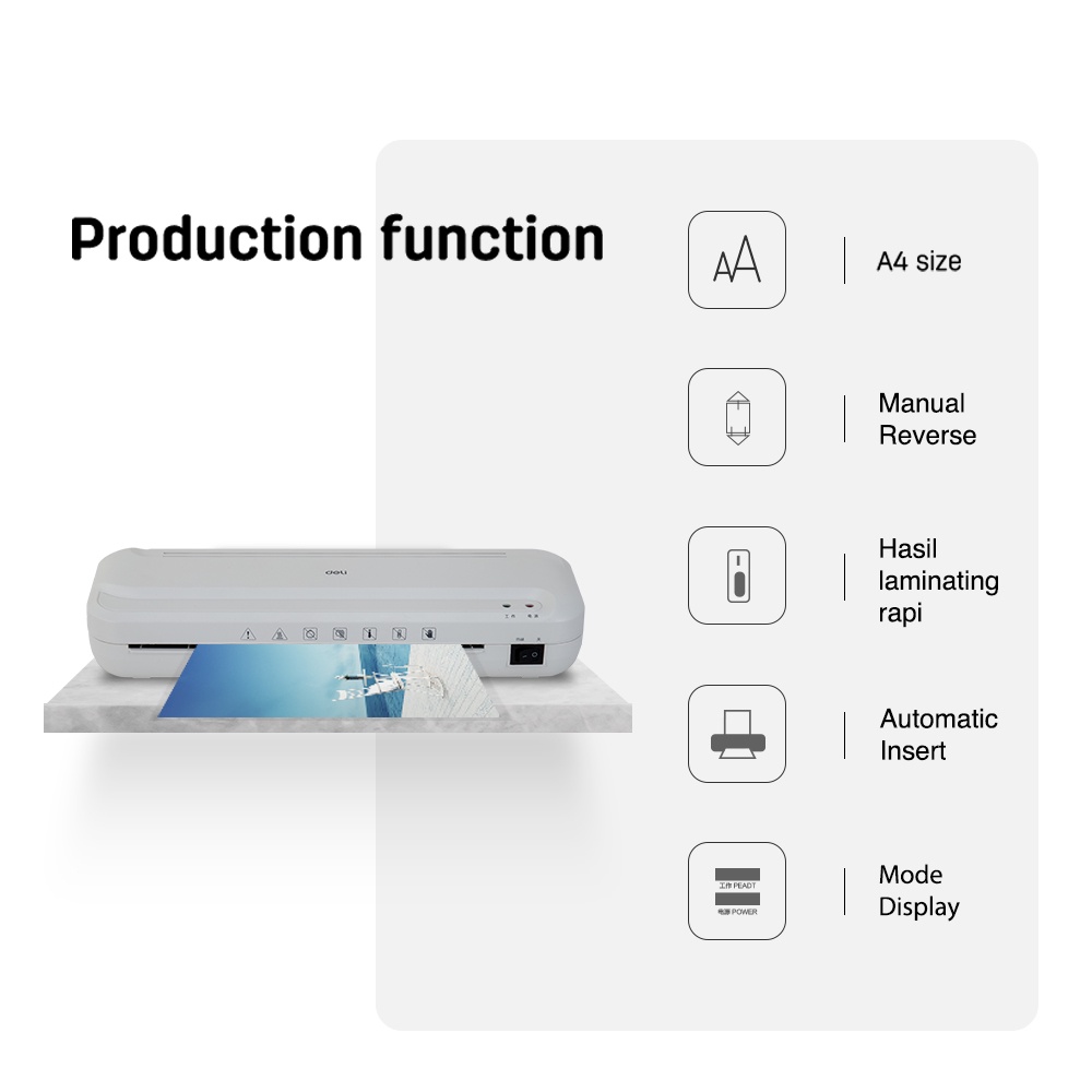 Deli Laminator. Kebisingan rendah Kisaran Laminasi 70-100mic  A4 Abu Abu Muda E2132 - Gambar 4