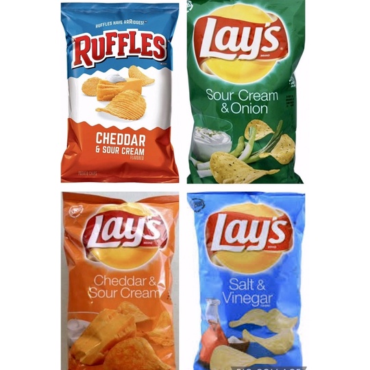 Ruffles / Lays Cheddar & Sour Cream, Sour Cream and Onion, Salt