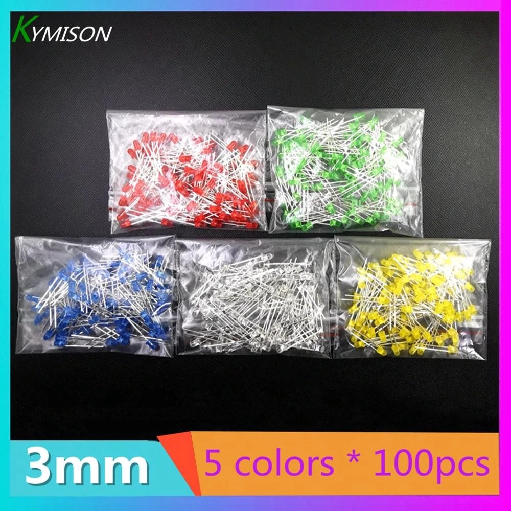 3mm LED Diode 3 mm Assorted Kit White Green Red Blue Yellow Orange Pink ...
