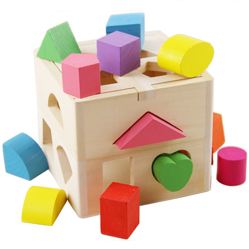 Shape Sorter Box Wooden Blocks Toys Kids Educational Blocks | Shopee ...