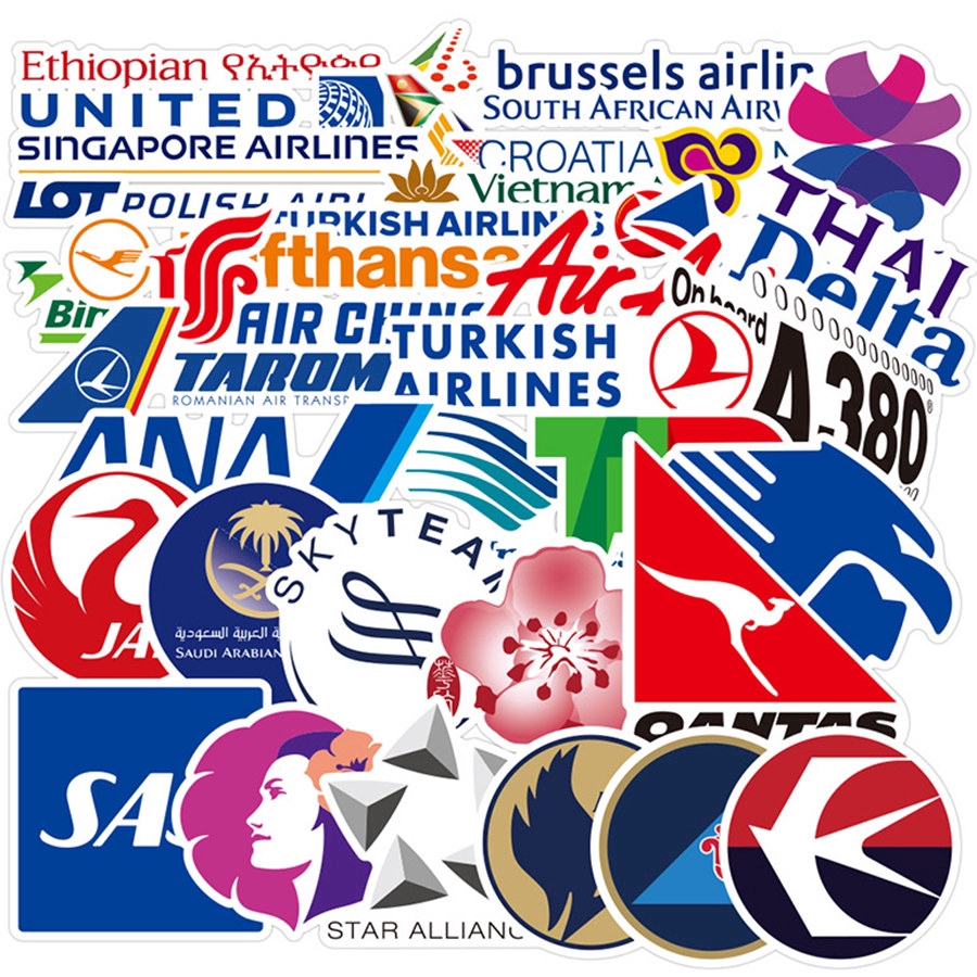 55Pcs/Set Airlines Flight Series 01 - Airline Company Logo Stickers DIY ...