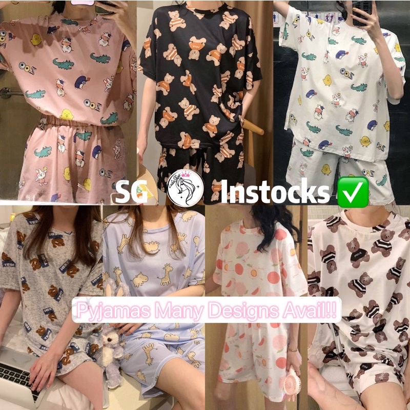 (SG Instocks)2 PIECE SET PYJAMAS/SLEEPWEAR/HOMEWEAR FOR LADIES PRINTED ...