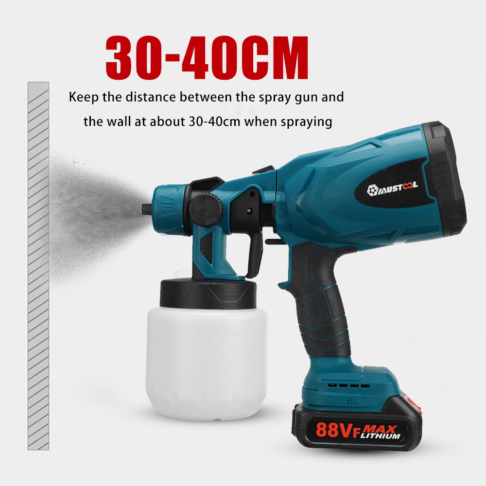 1500W 800ML 88VF Cordless Electric Spray Gun with 3Nozzle Flow Control ...