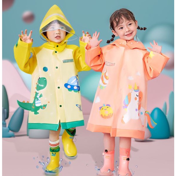 2 8 Years Old Kids Raincoat Dinosaur Unicorn Shark Cute Rain Coat Waterproof Hooded Cartoon Rain coat with Bag Shopee Singapore