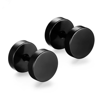 2pcs Men Woman Cool Round Stainless Steel Punk Dumbbell Ear Stud