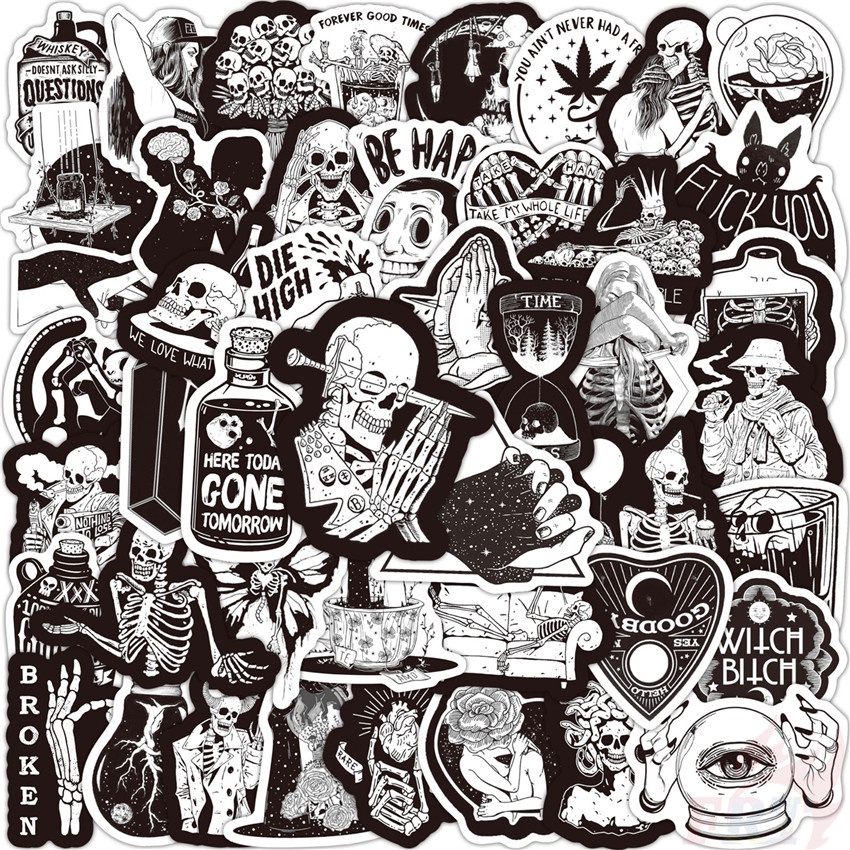 Classical Black & White . Punk Skull & Monster Art Series 01 Stickers ...