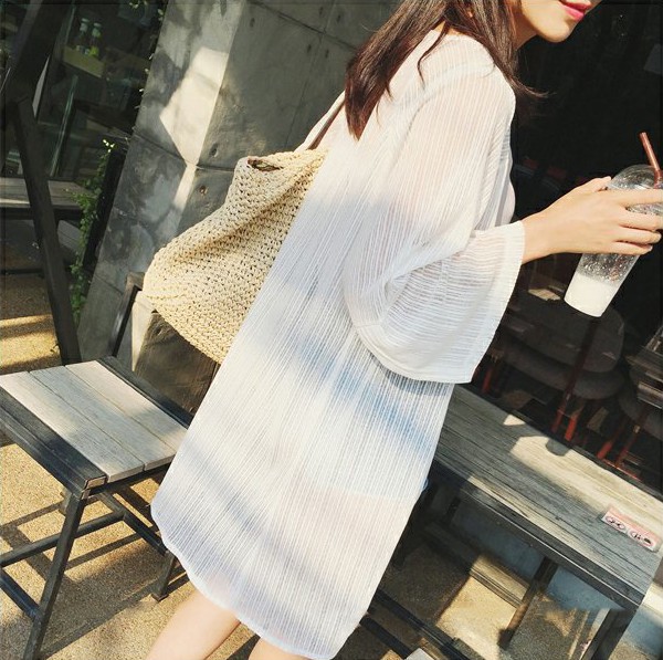 【X-style】New sun protection clothing    fashionable mid-length beach cardigan