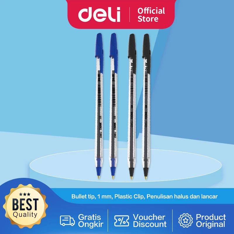 Deli Ballpoint Pen / Pulpen Bolpoin Tip 1 MM Penulisan Lancar dan Halus EQ4